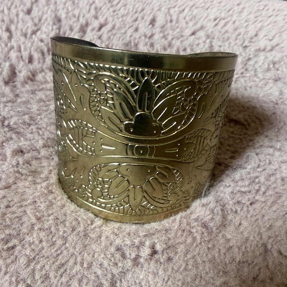 Etched Gold-Tone Wide Cuff Bracelet